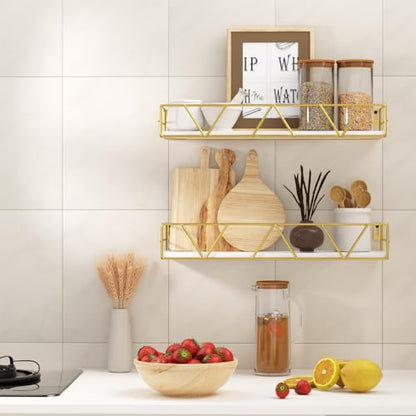 Amaoot Floating Shelves Set of 3, Home Wood Wall Shelf, Farmhouse Shelf for Bedroom, Wall Mounted Floating Shelf for Living Room, Bedroom, Bathroom, Kitchen, Office (Gold) - color: Gold