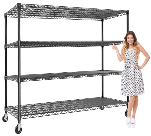 Garvee 4-Tiers Storage Shelves 2640LBS Heavy Duty Metal Shelves with Wheels - size: 59.06"W x 73.87"H x 23.92"D