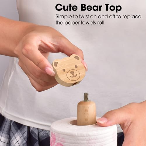 KitchLife Cute Wooden Paper Towel Holder Countertop - Solid Freestanding Paper Towel Dispenser Stand Organizer with Anti-Skid Base (Bear) - style: Bear