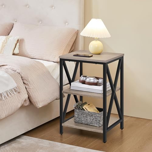 Yaheetech End Table Living Room, 3-Tier Side Table with Storage Shelves for Home Office, Industrial X Design Sofa Tables with Strong Metal Frame, Easy Assembly, Gray - color: Grey