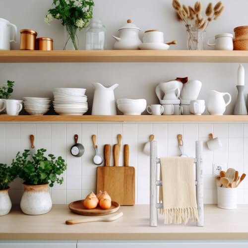 Cinnvoice 2 Pcs Wooden Tea Towel Ladder Rustic Hand Towel Stand Rack Mini Countertop Towel Stand Farmhouse Wood Counter Towel Holder for Bathroom Country Kitchen Office (White) - color: White