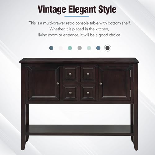 P PURLOVE Console Table Buffet Sideboard Sofa Table with Storage Drawers Cabinets and Bottom Shelf (Espresso) - color: Espresso