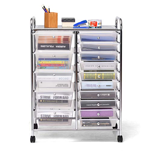 Moccha 15-Drawer Rolling Storage Cart - Under Desk Storage Drawers with wheels for Craft Art Supply Paper Salon, Scrapbook Paper Tools, Mobile Utility Cart for Classroom (15 Drawers, Clear) - color: Clear, style: 15 Drawers
