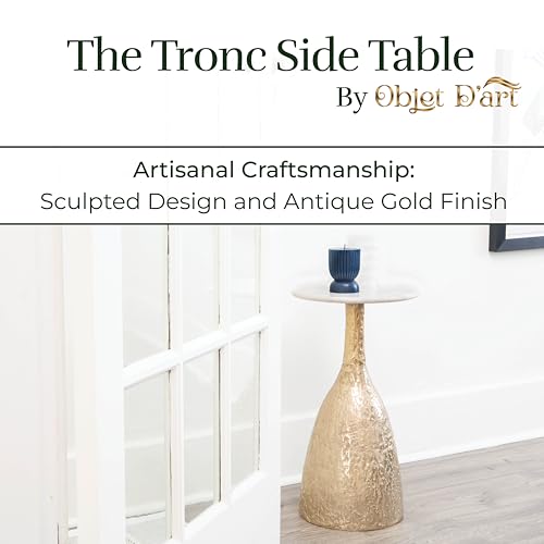 OBJET D'ART Tronc Small Round Gold End Table, 22" H | Vintage Metal Accent, Side Table, Pedestal, Cocktail, Drink Table, Living Room, Small Spaces, Modern Look, Quality Build - style: Tronc