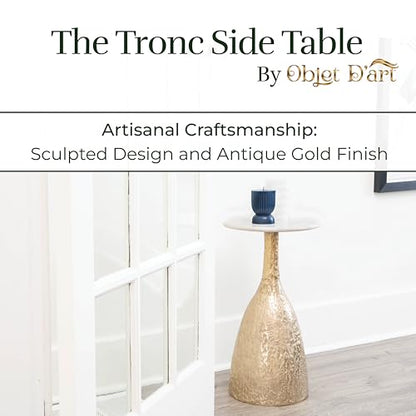 OBJET D'ART Tronc Small Round Gold End Table, 22" H | Vintage Metal Accent, Side Table, Pedestal, Cocktail, Drink Table, Living Room, Small Spaces, Modern Look, Quality Build - style: Tronc