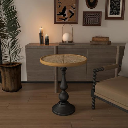 vistavie 23" Retro Round End Table French Country Wood Metal Pedestal | Durable Metal Legs, Raised Rim Design, Distinctive Aged Finish, Living Room Easy Assembly - color: Nature Set of 1