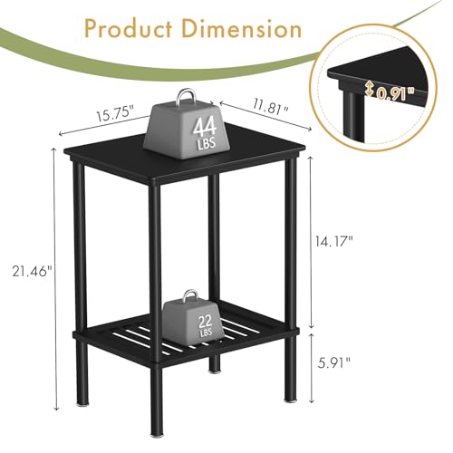 2 Tier Small Side Table, Bedside Table, Narrow Entryway Table, Bamboo End Table with Storage Shelf, Bedroom Nightstand, Mini Accent Table, Small Coffee Table, Plant Stand, Black - color: Black, size: 2 Tier