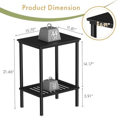 2 Tier Small Side Table, Bedside Table, Narrow Entryway Table, Bamboo End Table with Storage Shelf, Bedroom Nightstand, Mini Accent Table, Small Coffee Table, Plant Stand, Black - color: Black, size: 2 Tier