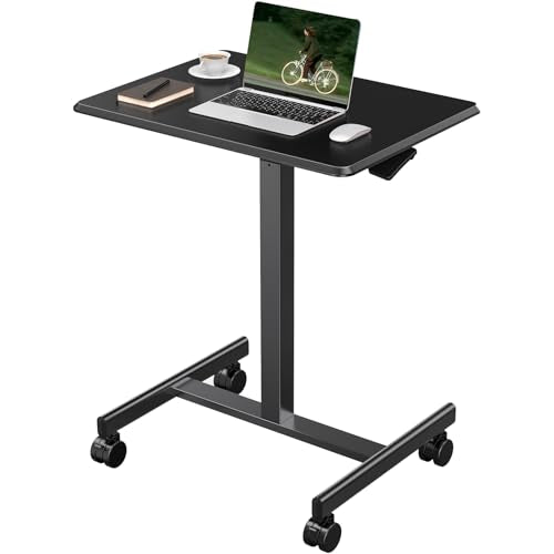 DUMOS Small Standing Desk with Wheels, Laptop Desk, 19 Inch | Portable Rolling Design, Adjustable Height Workstation, Home Office Mobile Station, Black - color: Black