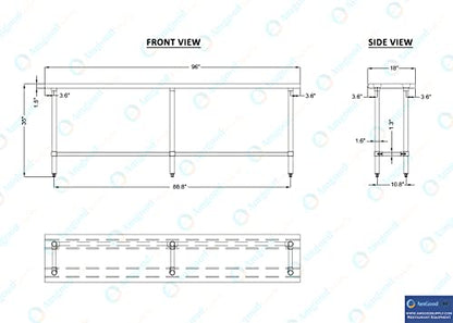 18 in. x 96 in. Open Base Stainless Steel Work Table | Residential & Commercial | Food Prep | Heavy Duty Utility Work Station | NSF - size: 96 in. Length x 18 in. Width