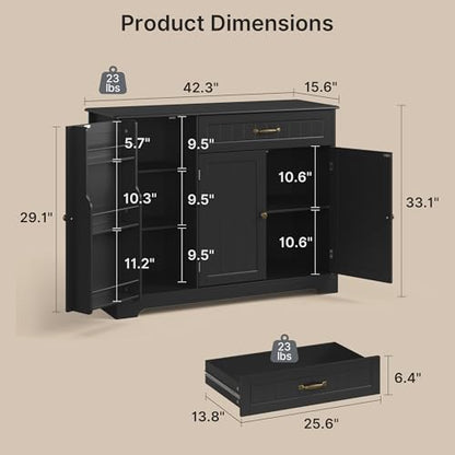 Ahomly Buffet Cabinet, Coffee Bar, Sideboard Cabinet with Internal Storage Shelf for Dining Room, Kitchen, Living Room, Kitchen and Laundry Room, Black - color: Black
