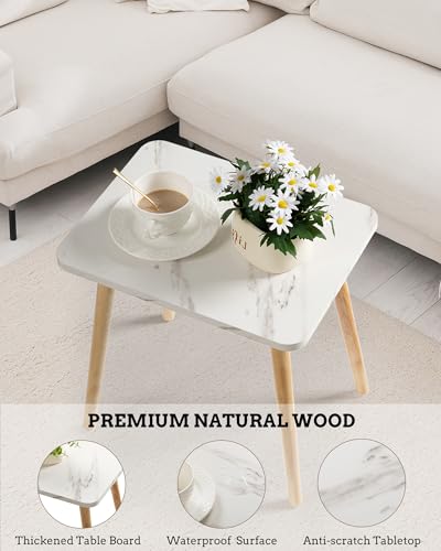FORAOFUR Small End Table, Side Table Accent Table Living Room Bedroom Balcony Office, Modern Bedside Table Home Decor, Mini Table for Small Spaces, Short Coffee Table, Easy Assembly, Marble White | Marble Solid wood legs for stability, fits sofa/bedside/s
