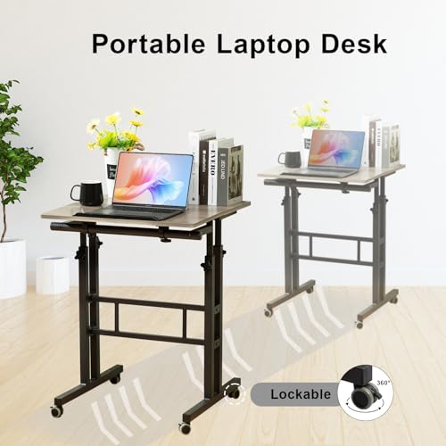 Hadulcet Mobile Standing Desk Adjustable Height with Charging Station | Standing Computer Desk, Standing Adjustable Laptop Cart with Wheels for Home Office Classroom Light Grey - color: Light Grey, size: 23.6" With Charging Station