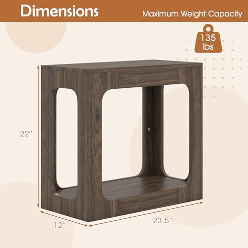 Giantex Narrow End Side Table - 2-Tier Farmhouse Night Stand w/Open Storage Shelf, Arch Design, Accent Bedside Nightstand for Bedroom Entryway Small Spaces, Wood End Tables Living Room, Brown - color: Brown