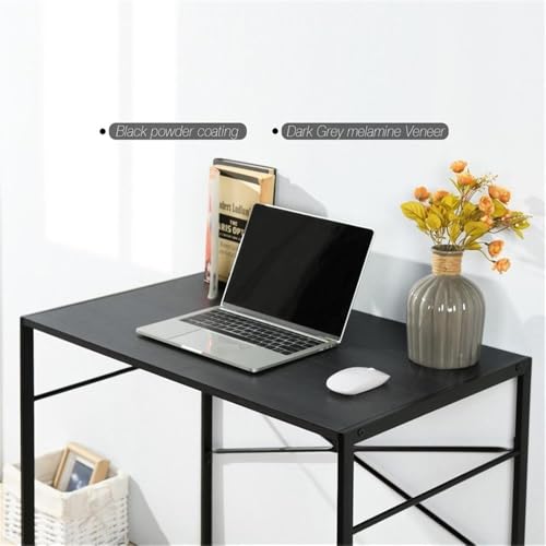 Pemberly Row Compact Industrial Computer Desk, Black Finish, Modern Minimalist Style, Durable Metal Frame and MDF Board, Spacious Work Surface, Ideal for Home Office, Study, or Small Spaces