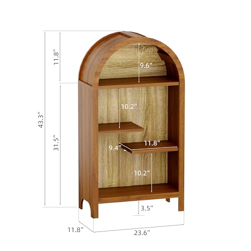 43.3" Tall Freestanding Arched Wooden Bookshelf with 4-Tier Shelf, Modern Asymmetrical Open Shelf Display Curved Book Case, Entryway Accent Short Arched Bookcase for Office, Kitchen, Living Room - color: Asymmetrical Walnut 43.3"