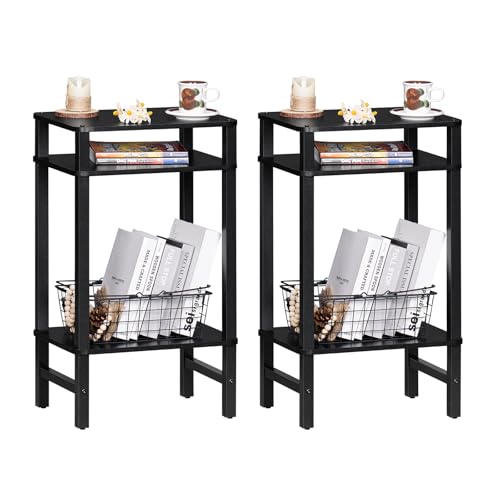 YUFAM Side Table End Table Tall Night Stand 3-Tier 2 Pack for Living Room Bedroom Bathroom Office Furniture Black - color: Black, size: 3 Tier