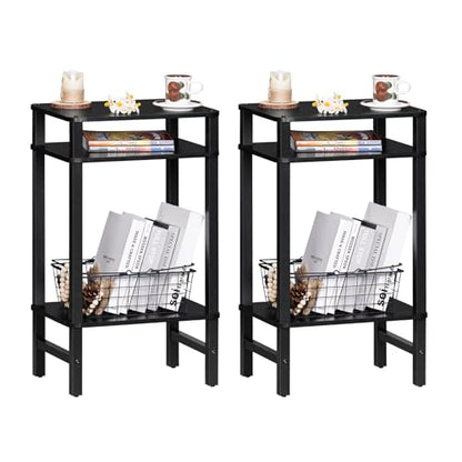 YUFAM Side Table End Table Tall Night Stand 3-Tier 2 Pack for Living Room Bedroom Bathroom Office Furniture Black - color: Black, size: 3 Tier