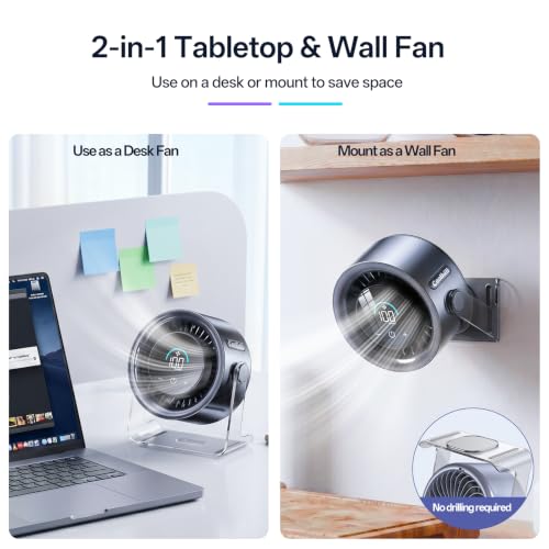 USB Desk Fan for Bedroom: 100 Speeds Digital Display Quiet Portable Fan with Turbo Airflow, 120° Rotating Small Rechargeable Battery Desktop & Wall-Mounted Fans for Bedroom Home Office (Black) - color: Black