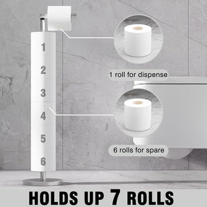 Toilet Paper Holder Stand 1 pc, Height Adjustable, Reserve Tissue for 6 Spare Rolls, Bathroom Storage, Rustproof with SUS304 Stainless Steel (Brushed Nickel) - color: Nickel Brushed