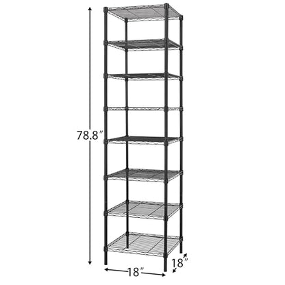 Finnhomy Heavy Duty 8 Tier Wire Shelving, 18x18x78.8 inches 8 Shelves Storage Rack with Thicken Steel Tube, Pantry Shelves for Storage, Adjustable Metal Shelving Unit, NSF Certified, Black - size: 78.8"H-Black