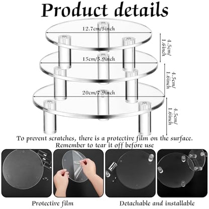 Lineshading 3 Pcs Round Acrylic Display Riser Clear Round Stands Clear Pedestal Riser Board for Cake Plant Dessert Jewelry Collectible Cupcake Figure Wedding Birthday Party Decor(5'', 6'', 8'') - size: 5'',6'',8'', style: Round