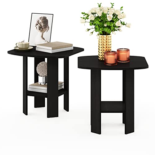 Furinno SIMPLE DESIGN Side Table Set of 2, 2-Tier Modern End Table with Soft Edges, Open Shelves Night Stand, Bedside Table, for Living Room, Bedroom, Espresso - color: Espresso, size: 2-Pack, 2 Tiers, Standard Leg