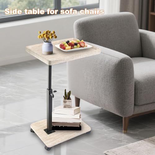 Side Table TV Tray for Couch,Height Adjustable C Shaped End Table for Small Spaces,Bedside Bathroom Living Room (Creamy White) - color: Creamy White
