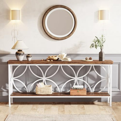Tribesigns 70.9-Inch Narrow Sofa Table, Industrial Long Sofa Table Behind Couch, Entry Console Table with Storage for Entryway, Living Room, Foyer, Unique Design, Walnut/White - color: Walnut/White