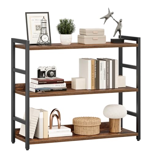 NUMENN Wide Bookshelf, 3 Tier Bookshelves, Home Office Bookcase Shelf Storage Organizer, Free Standing Storage Shelving Unit for Bedroom, Living Room and Home Office, Vintage - color: Vintage, size: 3 Tier(Extra Wide)