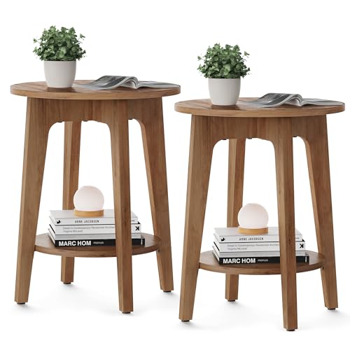 VASAGLE MAEZO Collection - Set of 2 Side Tables, 2-Tier Small Round End Tables, Nightstands with Tapered Legs, Curved Transitions, for Small Spaces, Living Room, Bedroom, Honey Brown ULET289K01 - color: Honey Brown, size: 2 pack
