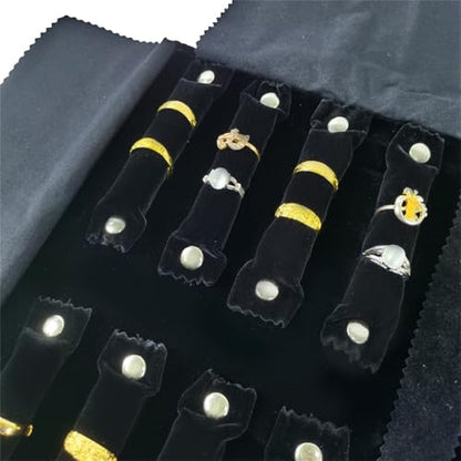 Velvet Travel Jewelry Case Roll Bag Organizer for Necklace Bracelet Earrings Ring (Black) (Black(4+2+2+6)) - color: Black (4+2+2+6)