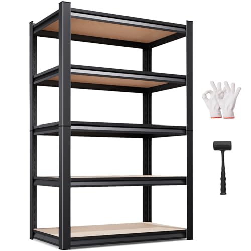 5-Tier Garage Shelving Heavy Duty Storage Shelves, Adjustable Shelving Unit, Utility Garage Organizer Shelf for Basement, Pantry, Kitchen, Warehouse,Supermarket, 31.5" Wx13.8 Dx71.2 H,Black - size: 5-Wood-13.8"Dx31.5"Wx71.2"H