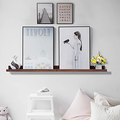 AZSKY Floating Book Shelves Wall Mounted Photo Shelf Picture Ledge Deep Walnut Display Shelves for Home Living Room Bedroom Bathroom Office Set of 2 - color: Deep Walnut, size: 24in set 2