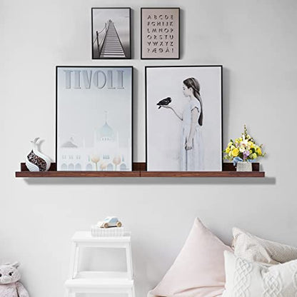 AZSKY Floating Book Shelves Wall Mounted Photo Shelf Picture Ledge Deep Walnut Display Shelves for Home Living Room Bedroom Bathroom Office Set of 2 - color: Deep Walnut, size: 24in set 2