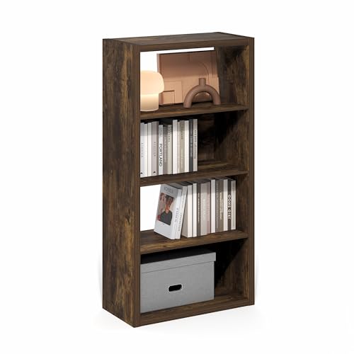 Furinno Viola Book Shelf, 4-Tier Bookshelf, Extra Thick Frame Bookcase with Open Shelf, Open Back Design, 11.3" x 23.2" x 45.4", for Living Room, Bedroom, Home Office, Amber Pine - color: Amber Pine, size: 4-Tier, Thick Frame