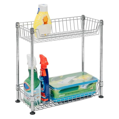 Shelving Inc. 8" d x 18" w x 18" h 2-Tier Chrome Wire Basket Rack, Everyday Shelving, Weight Capacity 65 lbs Per Shelf - size: 8" d x 18" w x 18" h
