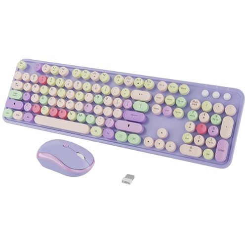 Wireless Typewriter Keyboard and Mouse - Wireless Keyboard with Silent Mouse, Cute Retro Keyboard Mouse Combo, 2.4G USB Computer Keyboard and Mouse for Windows Laptop/Desktop/PC(Purple) - color: purple