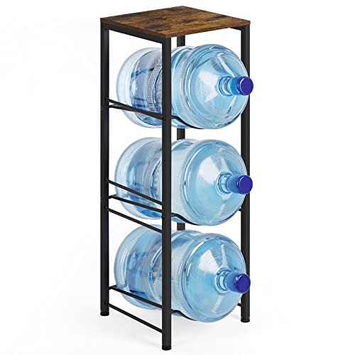 5 Gallon Water Jug Holder 3-Tiers Water Dispenser Stand Rack, Water Bottle Organizer with Storage Shelves for Kitchen Living Room Office, Rustic Brown - style: Square Tube Brown