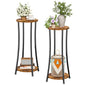 Ekisemio 2-Pack Plant Stand Indoor Outdoor, 2-Tier Round Flower Pot Holder with Rustic Brown Finish, Corner Plant Shelf for Balcony, Garden, Patio or Living Room