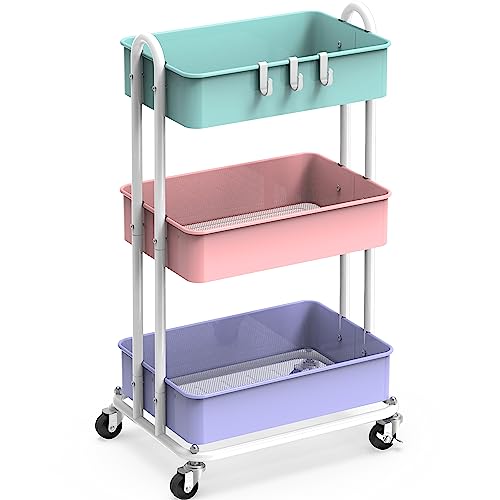 Simple Houseware 3-Tier Heavy Duty Metal Utility Rolling Cart, Multicolor - color: Muticolor