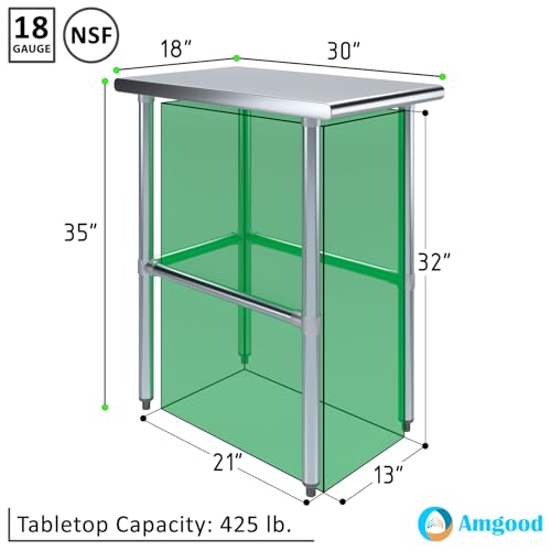 30 in. x 18 in. Open Base Stainless Steel Work Table | Residential & Commercial | Food Prep | Heavy Duty Utility Work Station | NSF - size: 18 in. Length x 30 in. Width