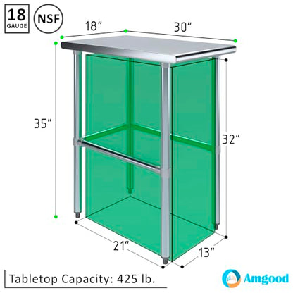 30 in. x 18 in. Open Base Stainless Steel Work Table | Residential & Commercial | Food Prep | Heavy Duty Utility Work Station | NSF - size: 18 in. Length x 30 in. Width