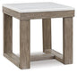 Signature Design by Ashley Square Marble End Table, 24 in, Grayish Brown | Premium natural stone surface for unique character, Sturdy oak veneer and MDF substrate trestle base, Loyaska Series - color: Two Tone