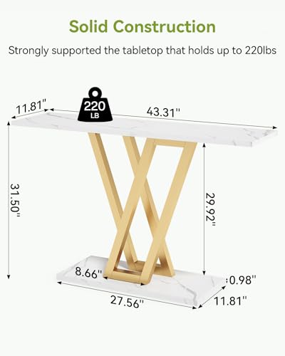 LITTLE TREE Console Table Hallway Table for Entryway 43 Inch Sofa Table Entryway Tables for Living Room, White & Gold - color: White & Gold