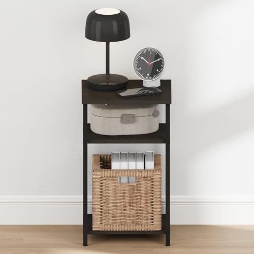 Furinno JUST Night Stand, Nightstand, 3-Tier Metal Frame End Table with Open Shelf, Side Table, End Table, for Living Room, Bedroom, Espresso - color: Espresso