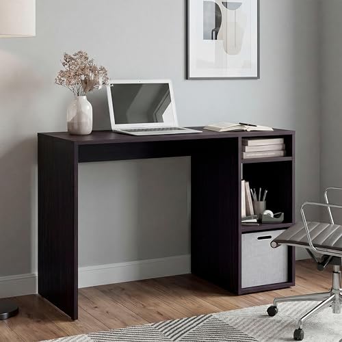 Tuhome Dalia Computer Desk with 3-Tier Open Side Shelves, 40" Small Office Desk for Home Office, Engineered Wood Writing Table with Storage, White