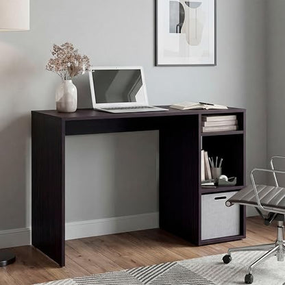 Tuhome Dalia Computer Desk with 3-Tier Open Side Shelves, 40" Small Office Desk for Home Office, Engineered Wood Writing Table with Storage, White