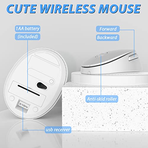 Wireless Keyboard Mouse Combo, 104 Keys Cute White Keyboard with Number Pad & Mouse for Windows, Computer, PC, Notebook, Laptop (White) - color: 2 White