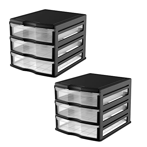 Life Story 3 Drawer Stackable Shelf Organizer Plastic Storage Drawers for Bathroom Storage, Make Up, Or Pantry Organization, Black (2 Pack) - color: Black, size: 2-Pack